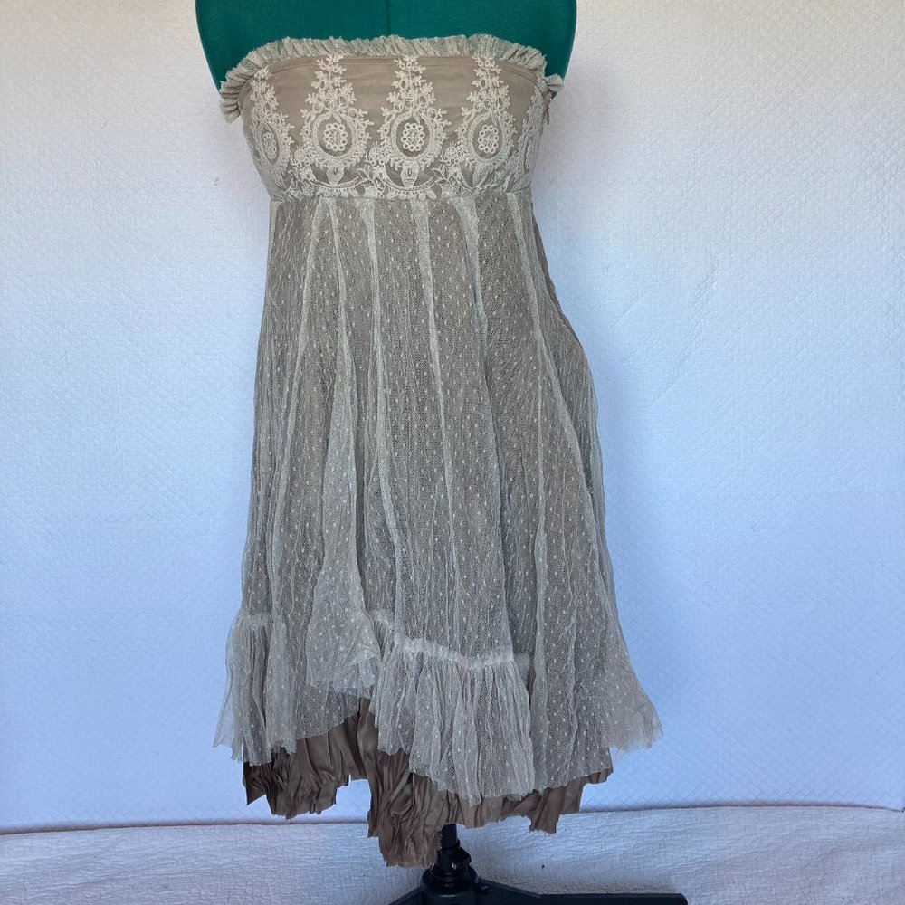 Ryu Ivory and Brown Strapless Lace Cocktail Dress sz S